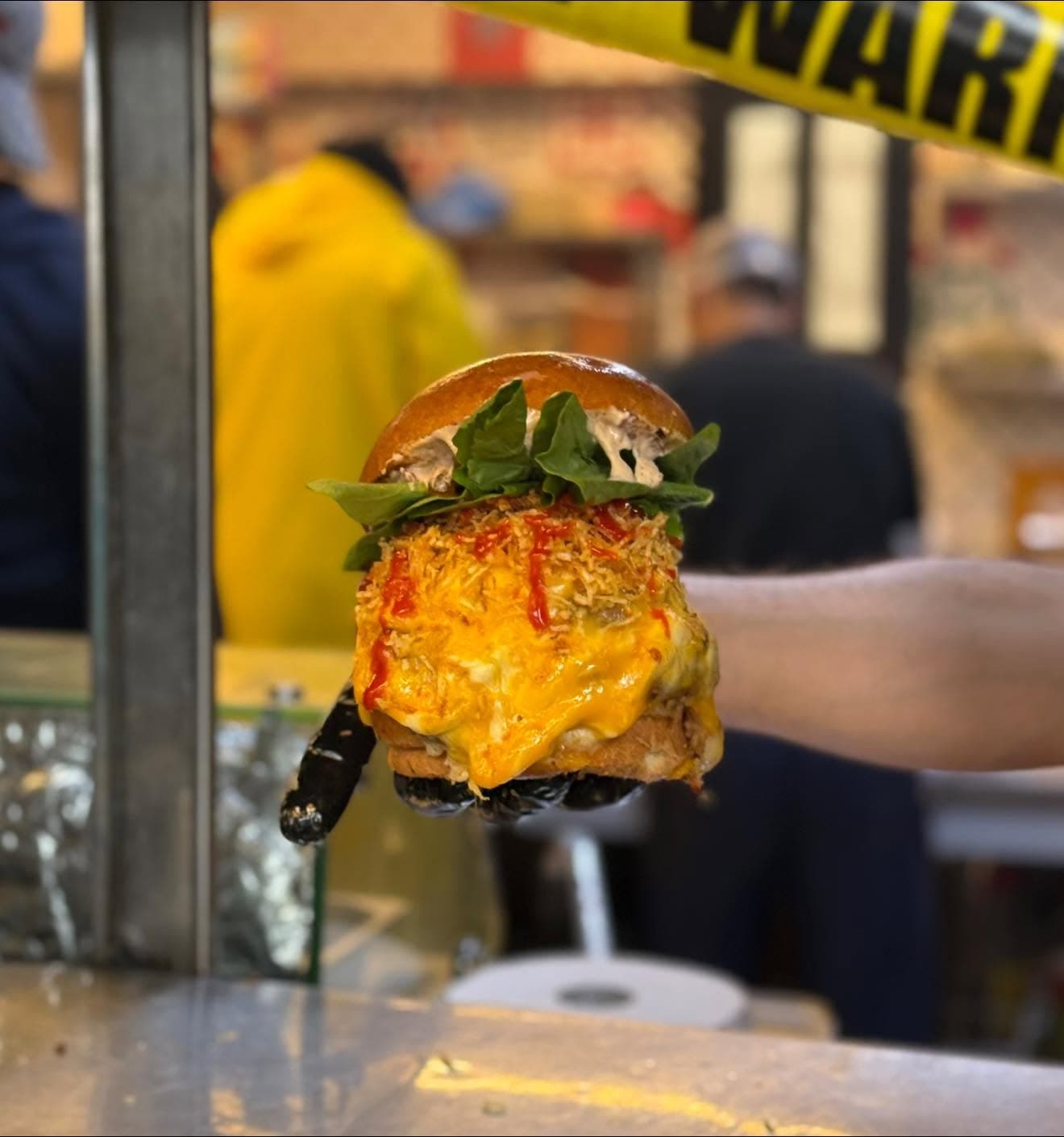 Loaded burger served from the station